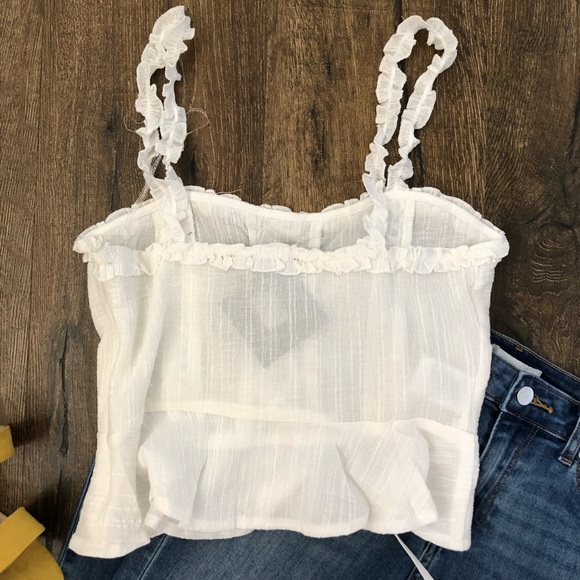 White Lace Up Detail Frill Trim Peplum Crop Top - Picture 8 of 8